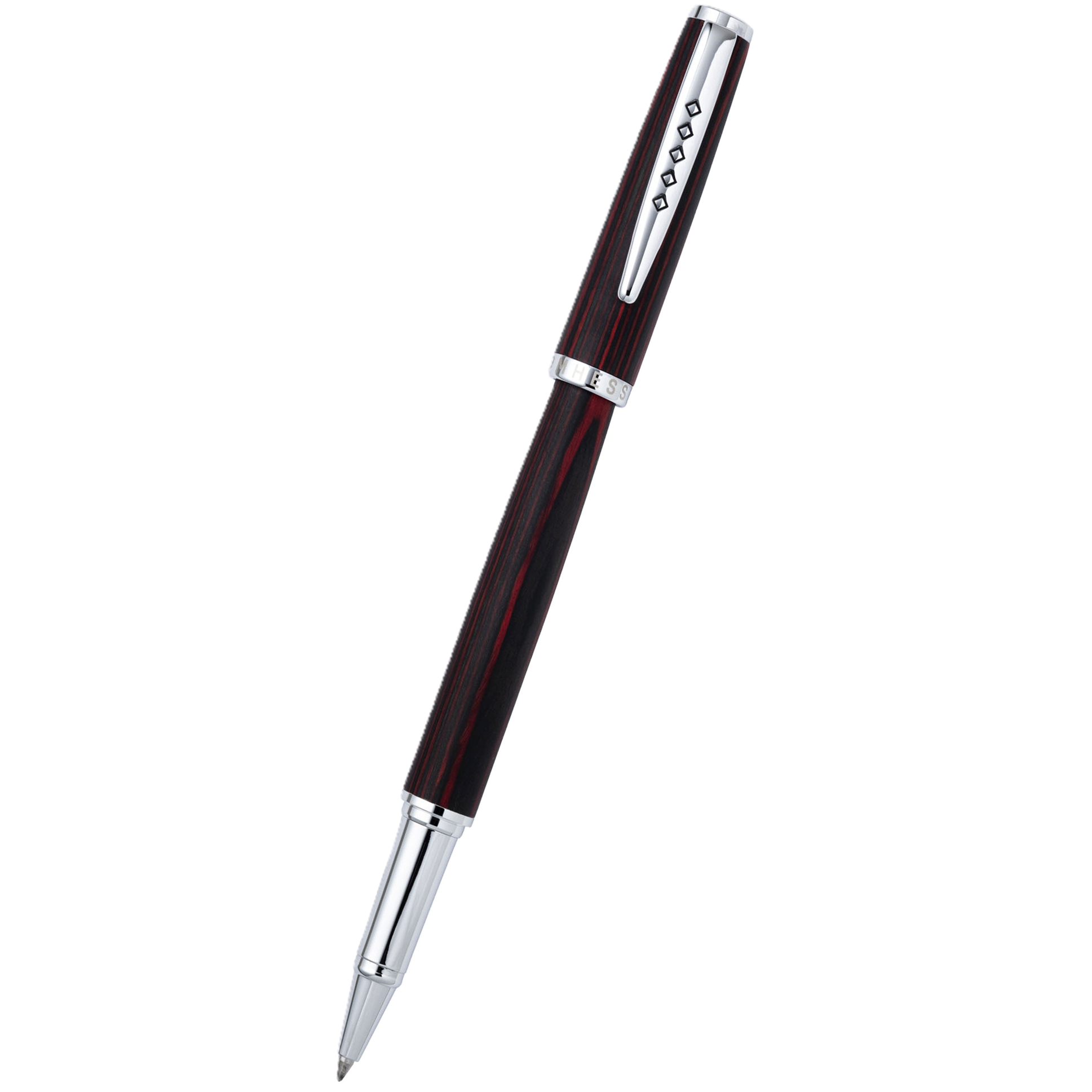 Tom Hessin Edinburgh Forth Bridge Red Rollerball Pen – Wooden Barrel, Chrome Trim-Pen Boutique Ltd