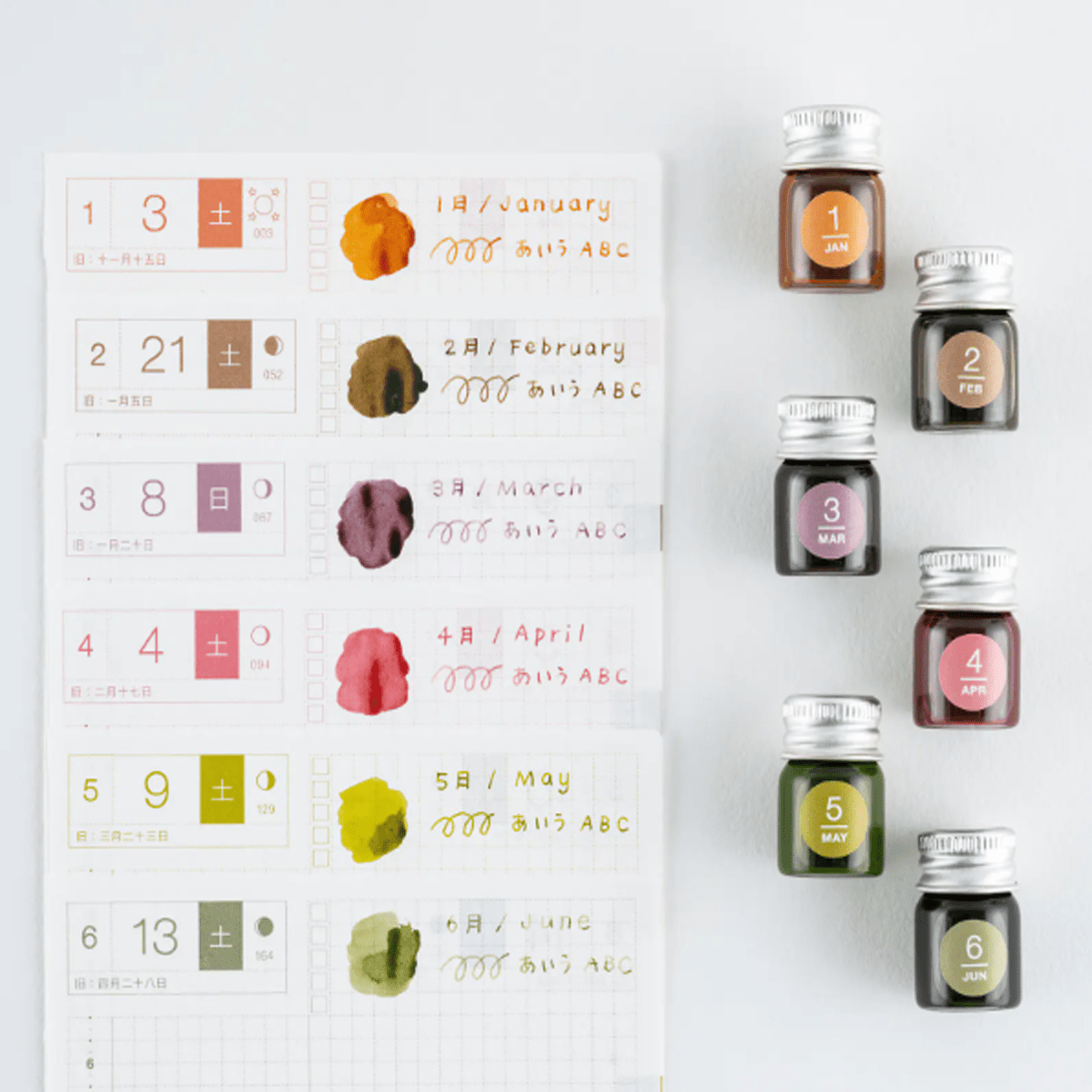 Hobonichi Mini Ink Bottle Set - Kakimori x TSUKI no IRO (January - June) - Pen Boutique Ltd
