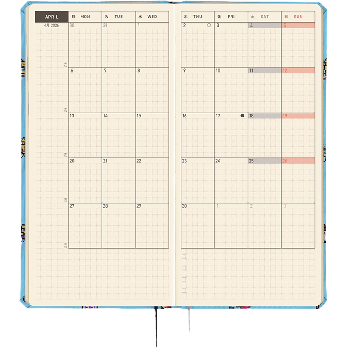 Hobonichi Light Hard Cover English Book - Tamagotchi: Our Tamagotchi - Tall & Slim (Weeks - January Start)-Pen Boutique Ltd