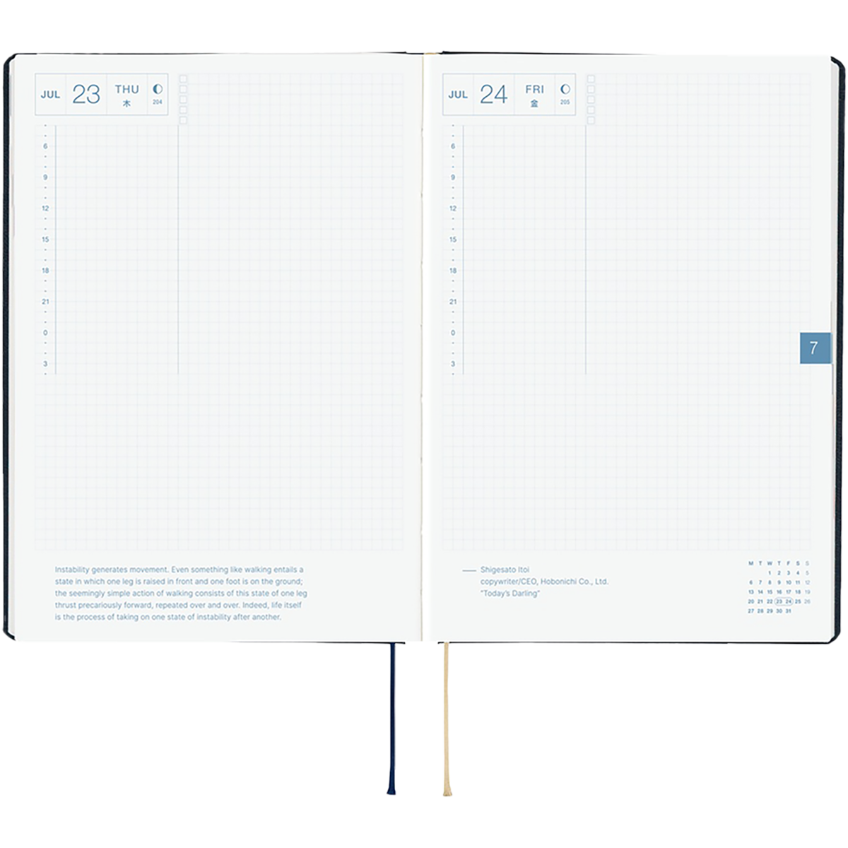 Hobonichi Hard Cover English Book - Slash (Navy) & HON Stamped - A5 (January Start)-Pen Boutique Ltd