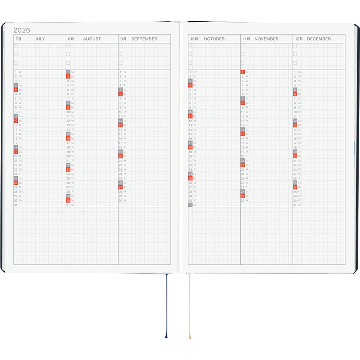 Hobonichi Hard Cover English Book - Slash (Navy) & HON Stamped - A5 (January Start)-Pen Boutique Ltd