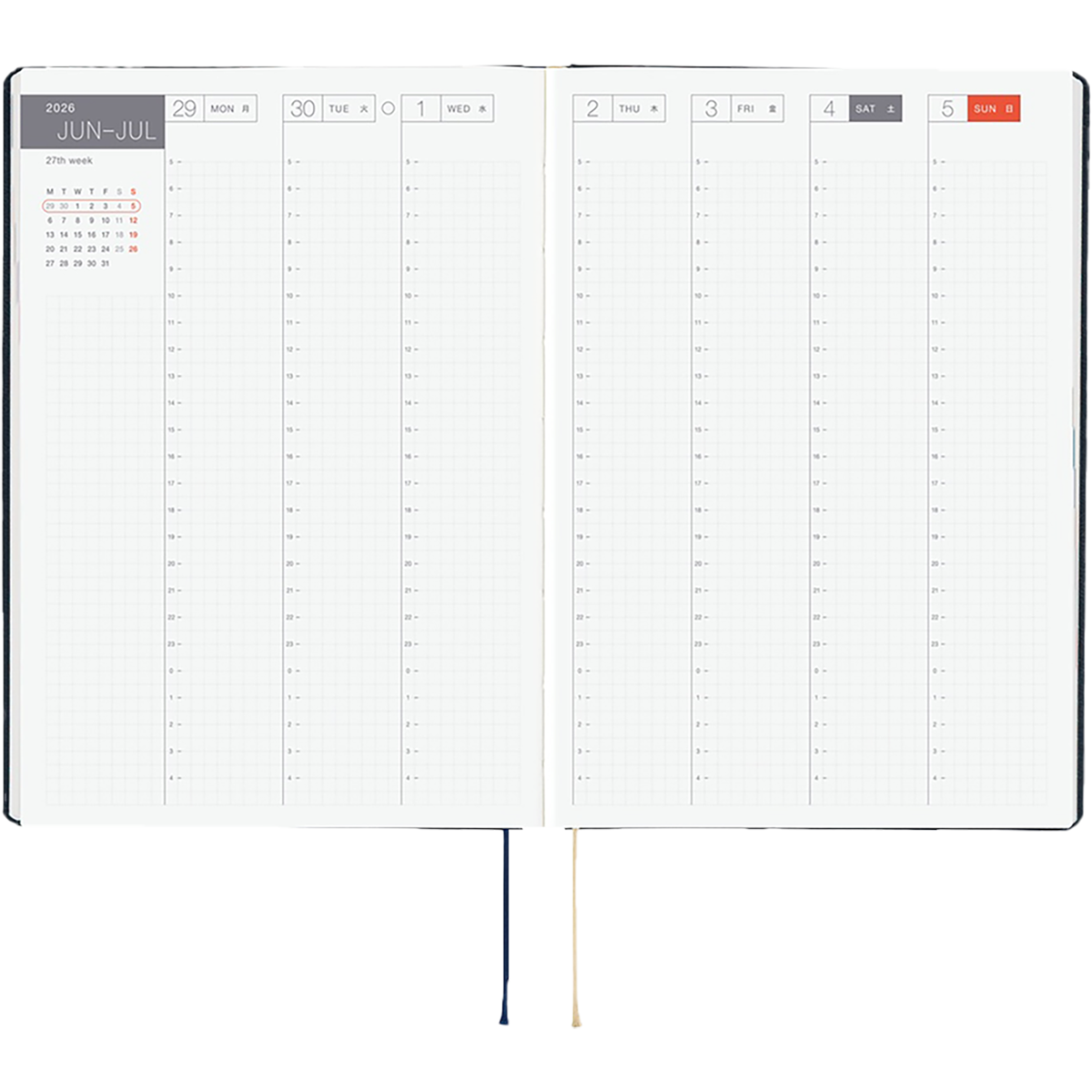 Hobonichi Hard Cover English Book - Slash (Navy) & HON Stamped - A5 (January Start)-Pen Boutique Ltd