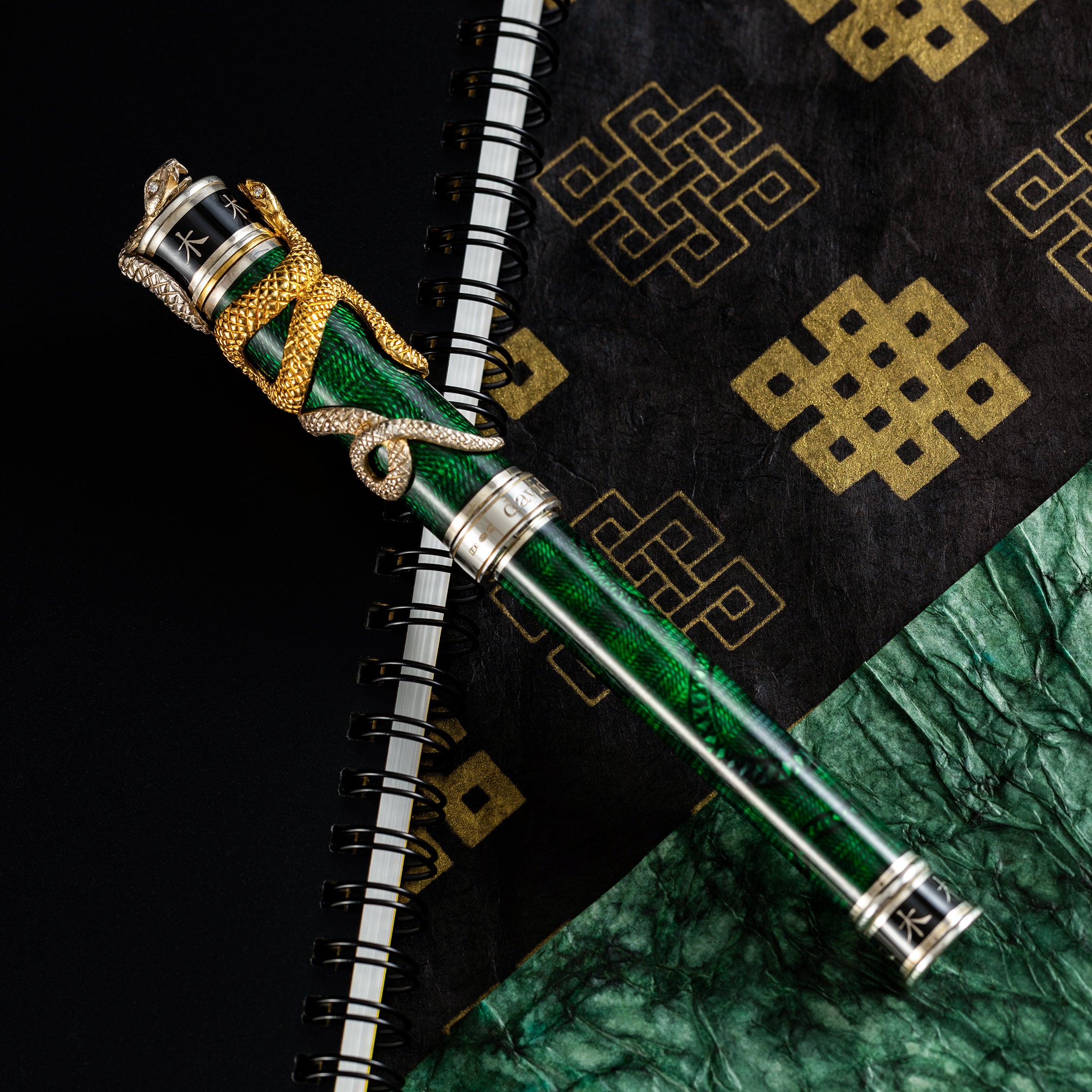David Oscarson Green Wood Snake Fountain Pen - Verdigris (Limited Edition)-Pen Boutique Ltd