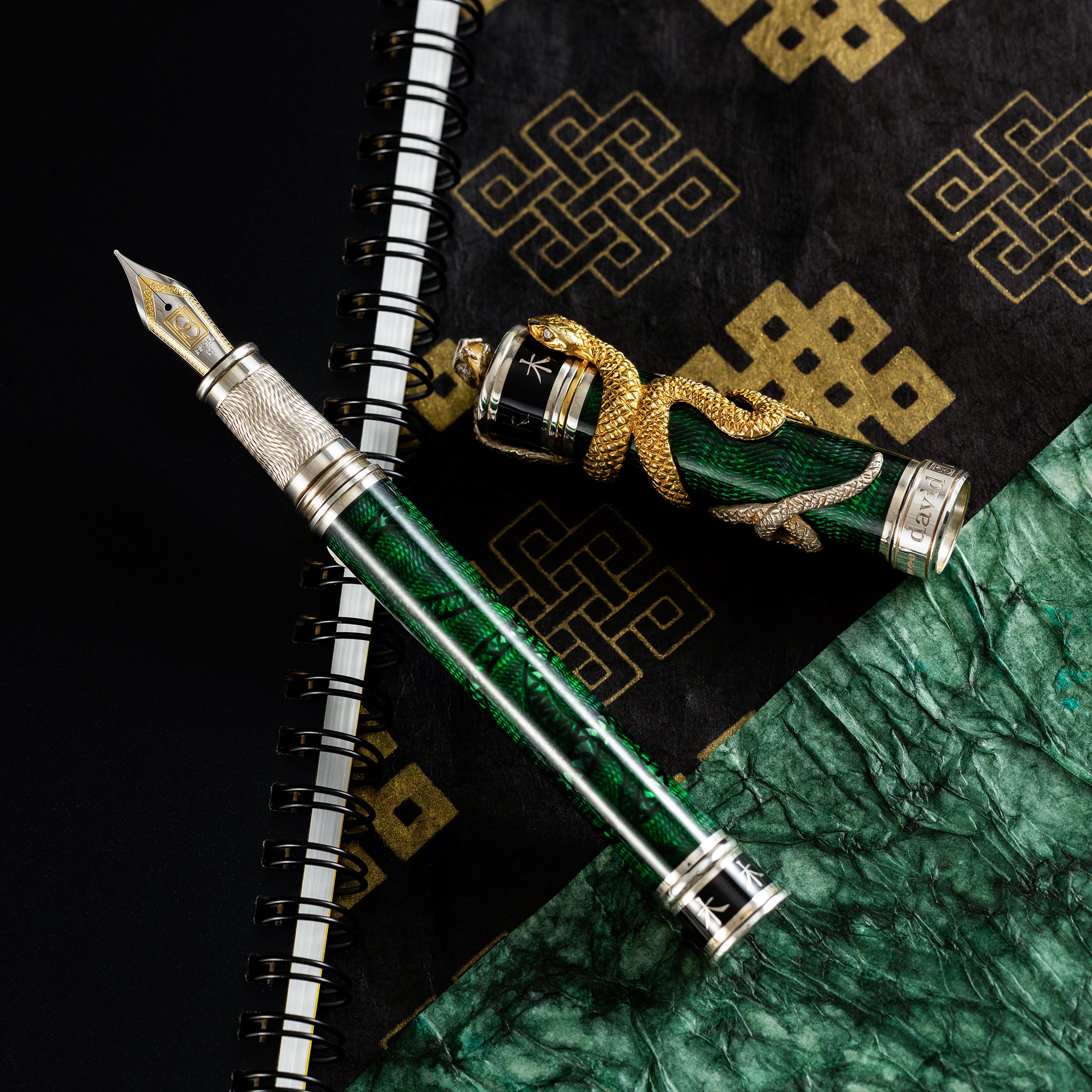 David Oscarson Green Wood Snake Fountain Pen - Verdigris (Limited Edition)-Pen Boutique Ltd