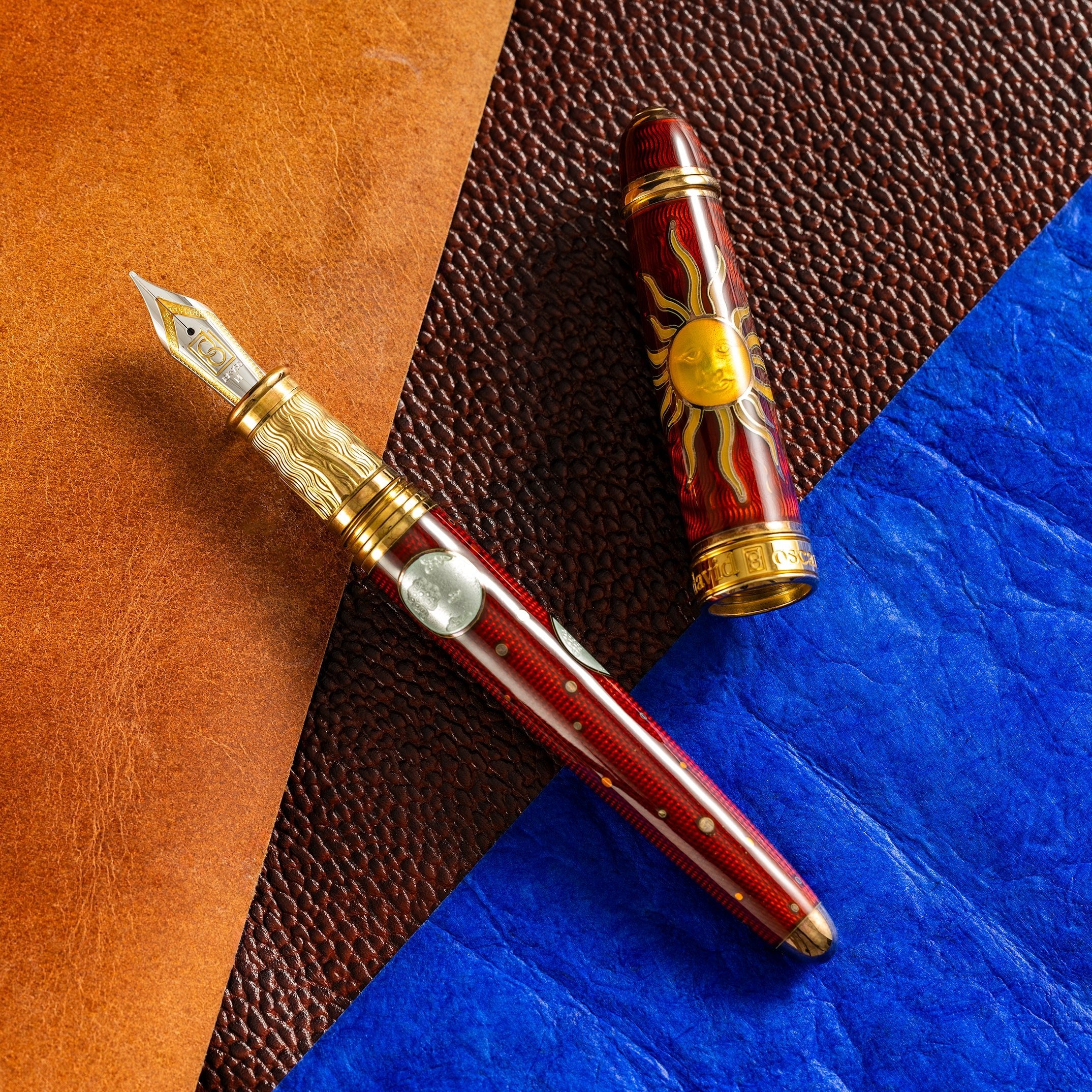 David Oscarson Celestial Fountain Pen - Limited Edition - Fire Red Golden Yellow - Pen Boutique Ltd