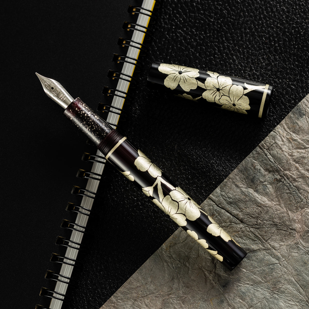 Zek Handpainted Tezhip Art Black with Silver Flower Fountain Pen - Pen Boutique Ltd