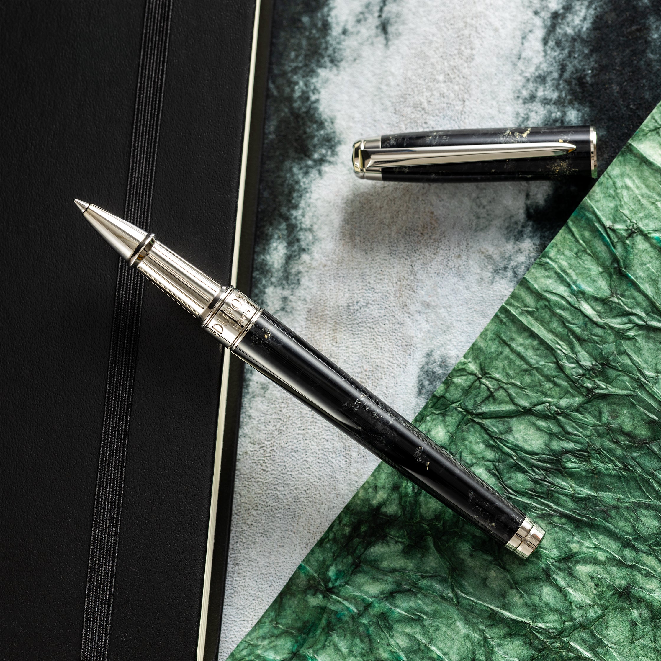S T Dupont Line D Eternity Rollerball Pen - Popote Black - Palladium Trim (Medium)-Pen Boutique Ltd