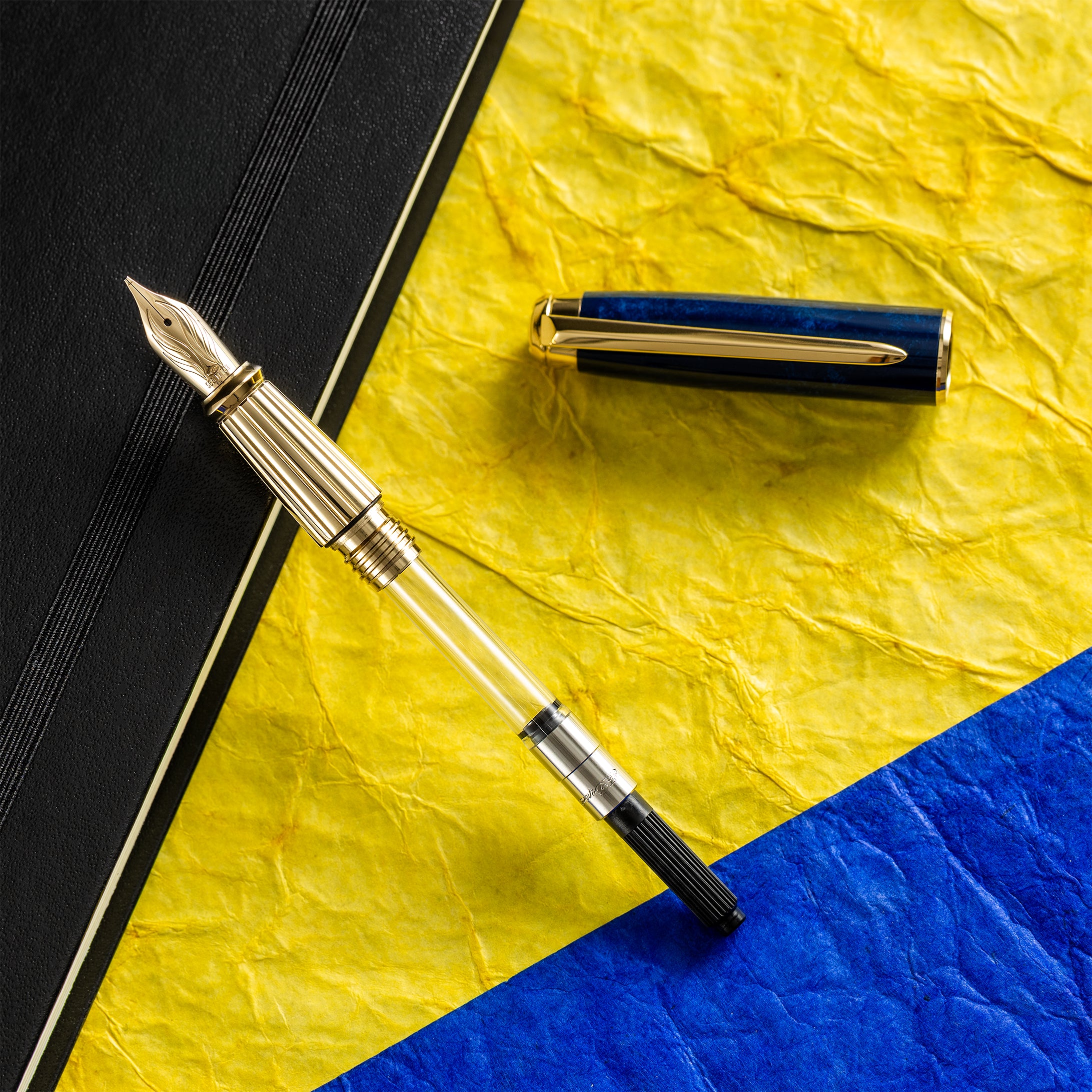 S T Dupont Line D Eternity Fountain Pen - Limited Edition - Popote Blue - Yellow Gold Trim (Large)-Pen Boutique Ltd