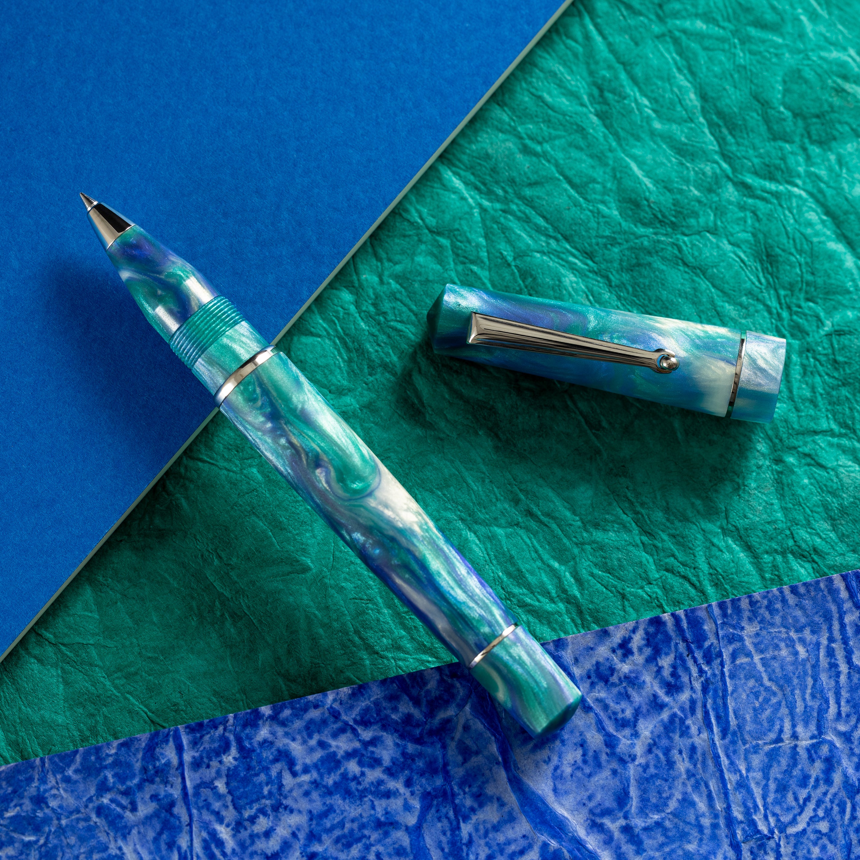 Delta Duna Rollerball Pen - Reflection Pool - Chrome Trim-Pen Boutique Ltd