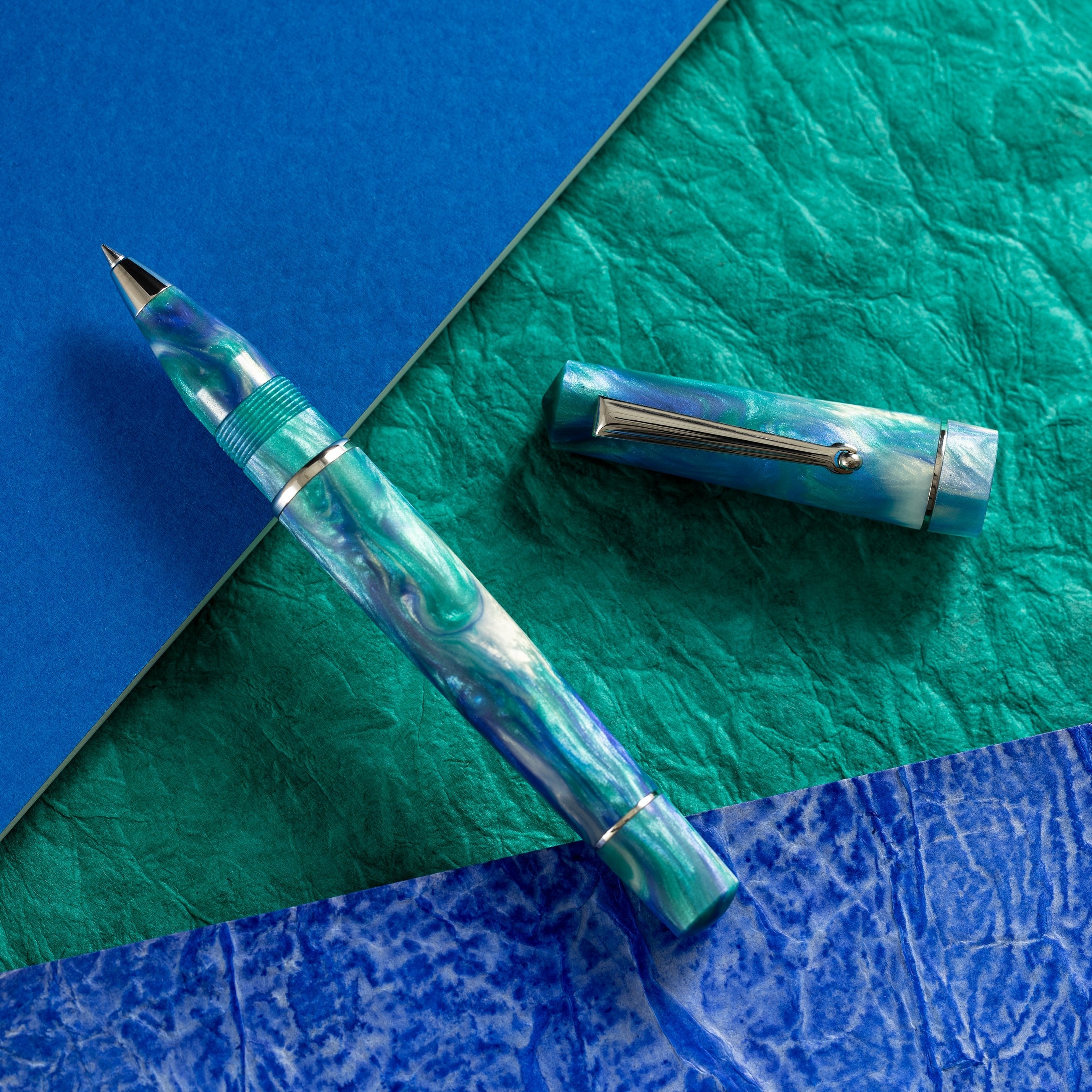 Delta Duna Rollerball Pen - Reflection Pool - Chrome Trim - Pen Boutique Ltd