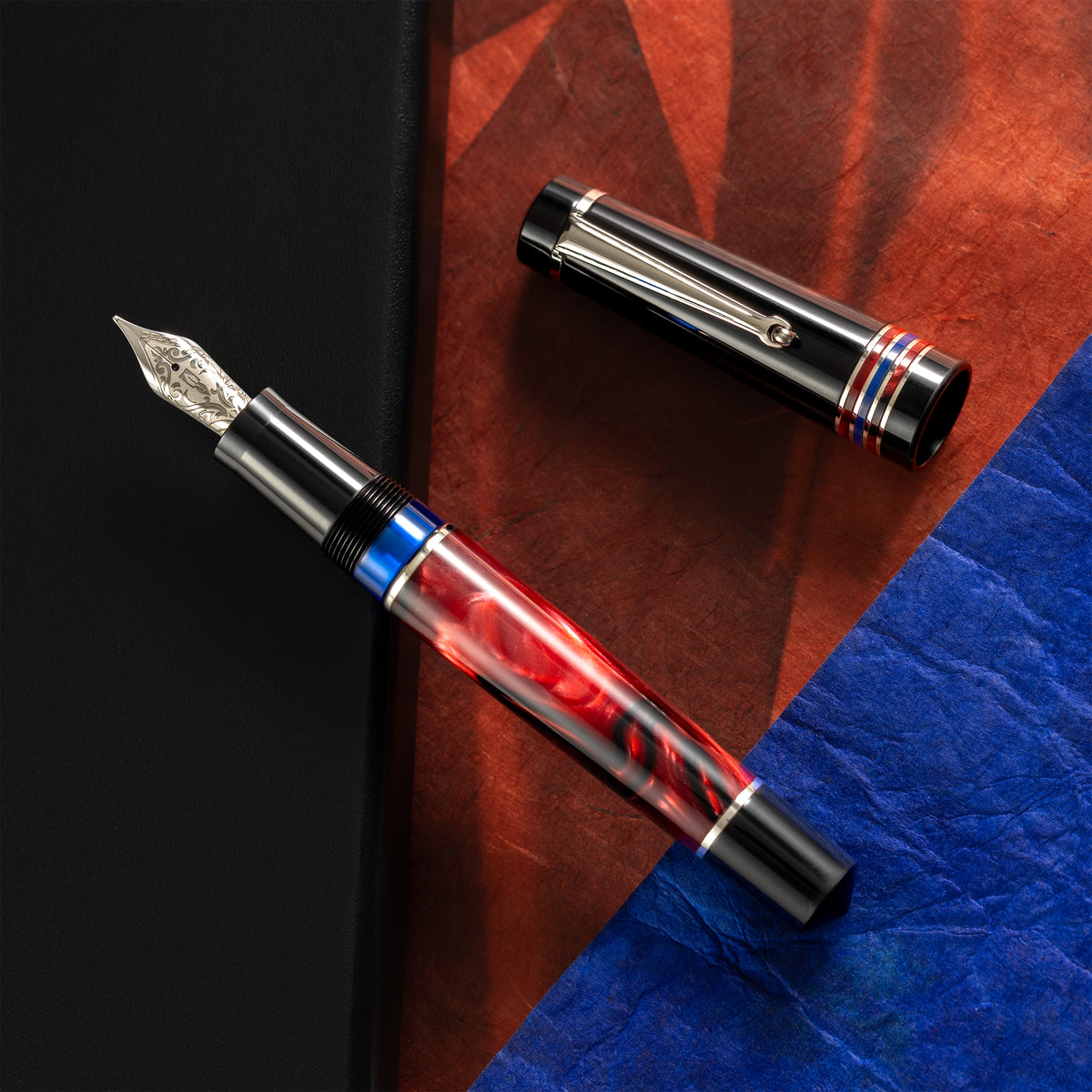 Delta Limited Edition Fountain Pen - Four Rings Crimson Night - Palladium Trim - Steel Nib - Pen Boutique Ltd