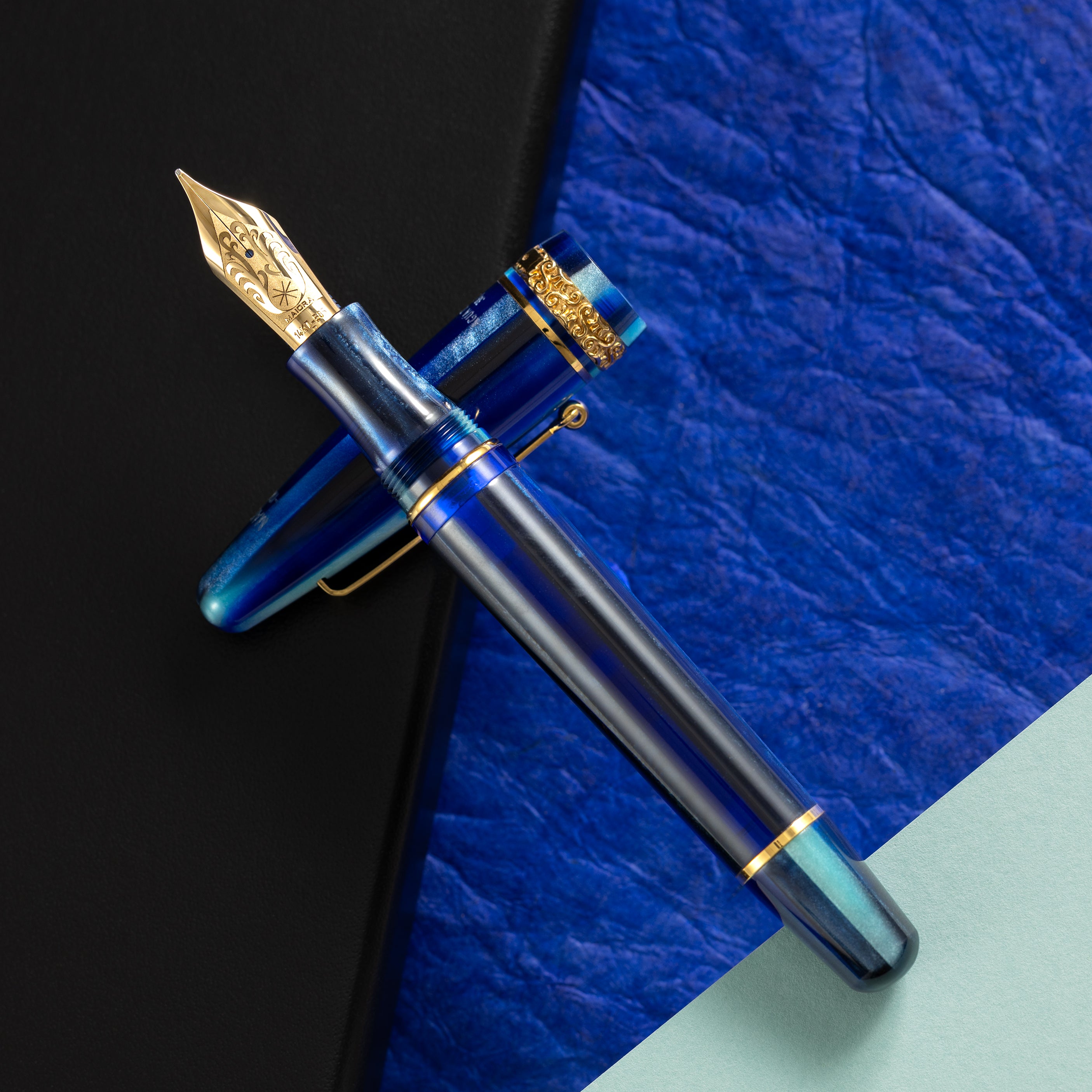 Maiora Limited Edition Fountain Pen - Agua de Mar (Sea Blue) - Gold Trim - 14K Gold Nib-Pen Boutique Ltd