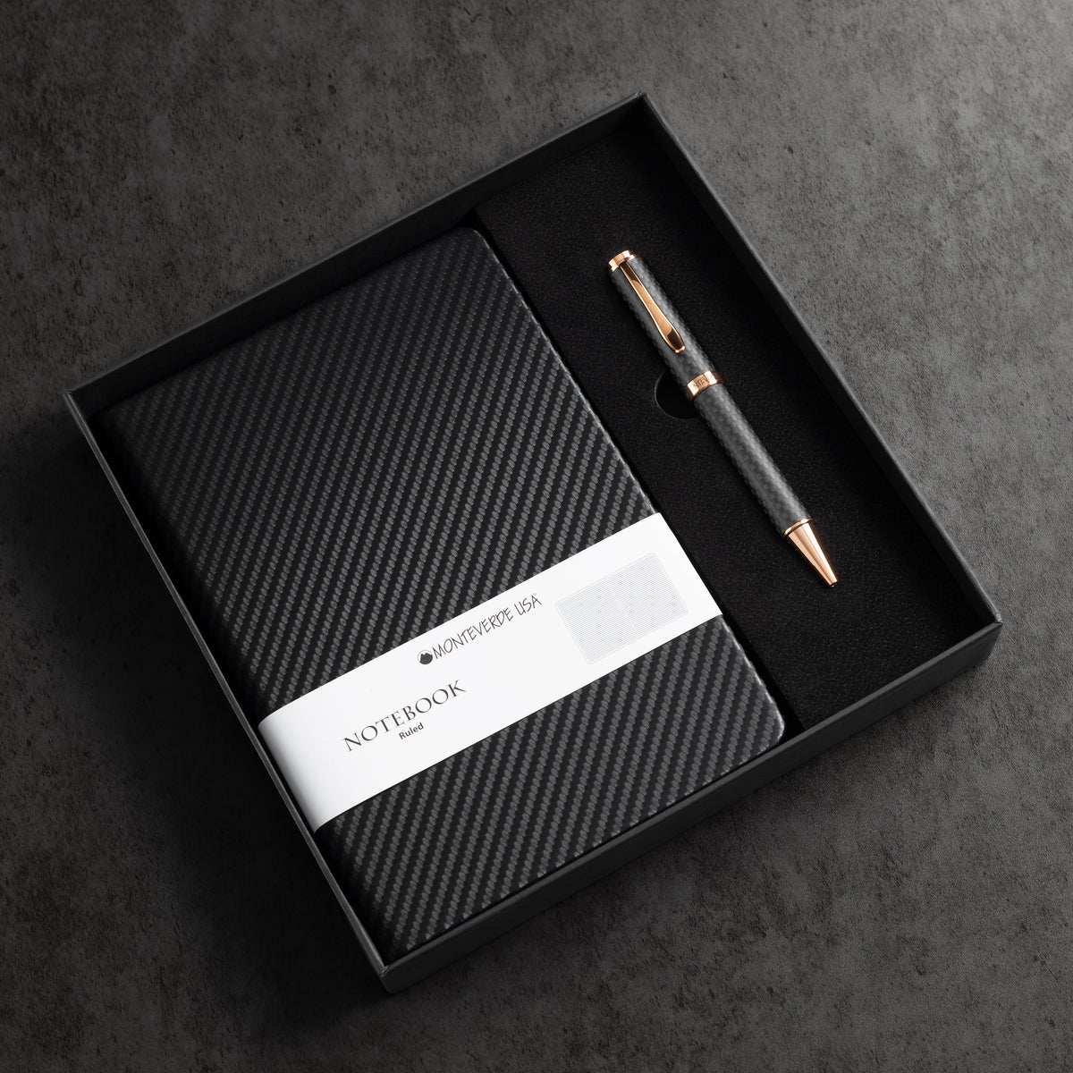 Monteverde Innova Ballpoint Pen Notebook Set - Carbon Fiber - Rosegold - Pen Boutique Ltd