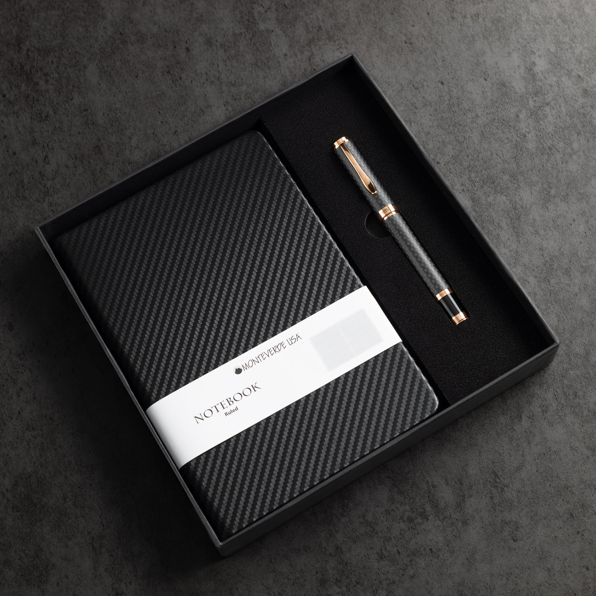 Monteverde Innova Rollerball Pen Notebook Set - Carbon Fiber - Rosegold - Pen Boutique Ltd