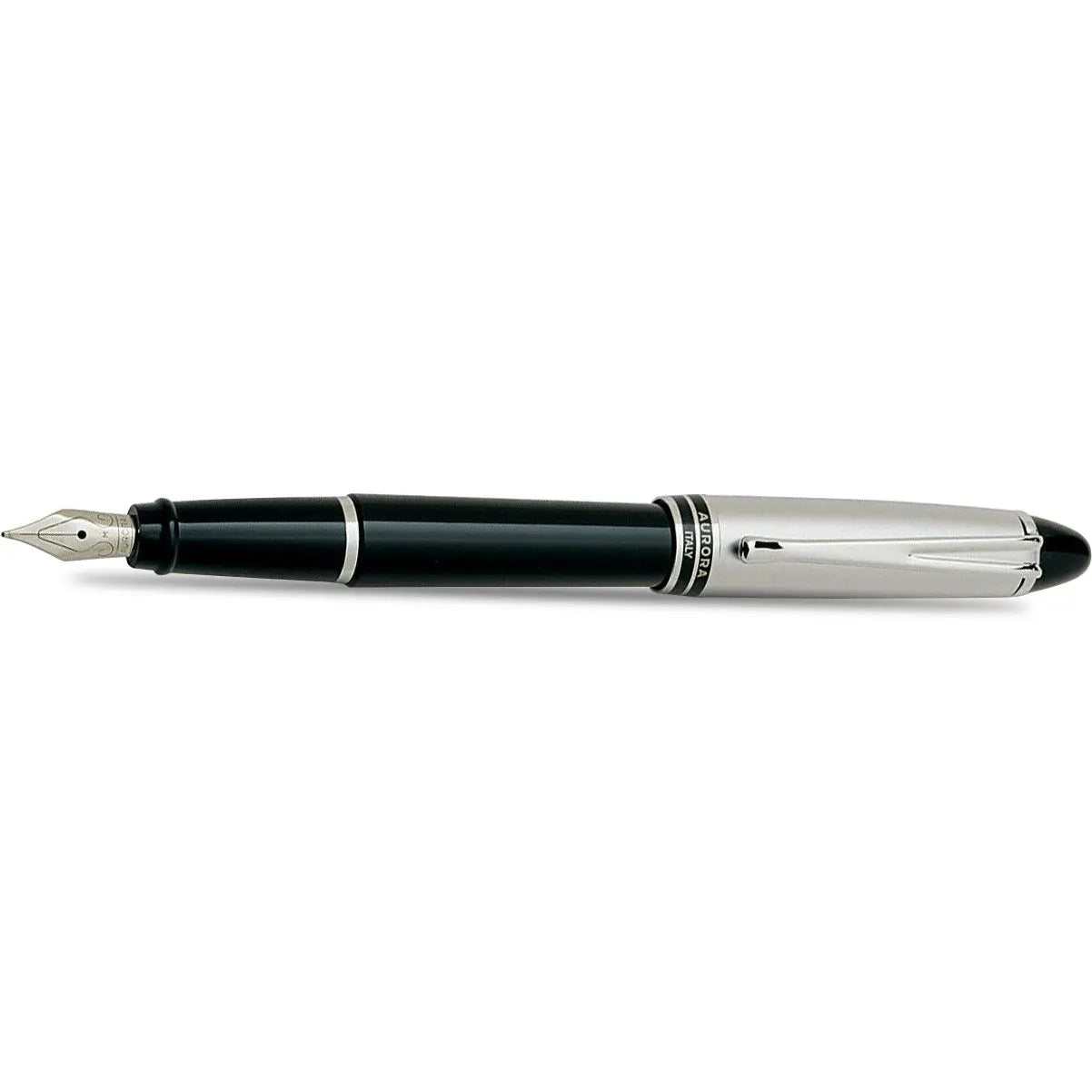 Aurora Ipsilon Fountain Pen - Black - Chrome - Broad-Pen Boutique Ltd