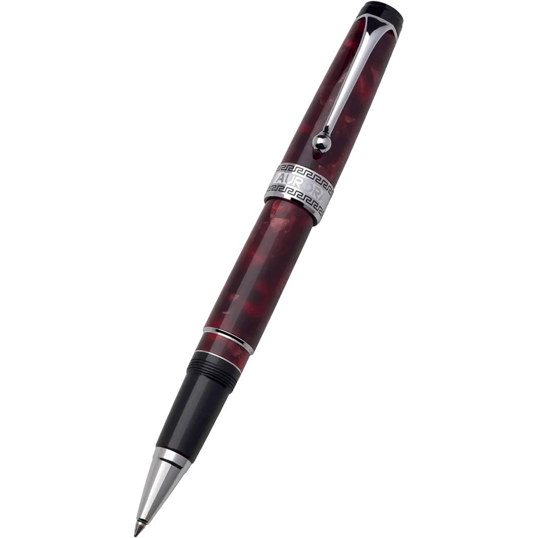 Aurora Optima Auroloide Rollerball Pen - Burgundy - Silver Trim-Pen Boutique Ltd