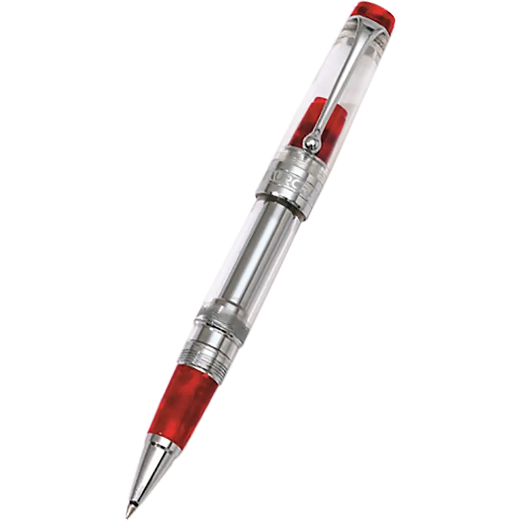 Aurora Optima Demonstrator Rollerball Pen - Red Auroloide - Chrome Trim-Pen Boutique Ltd