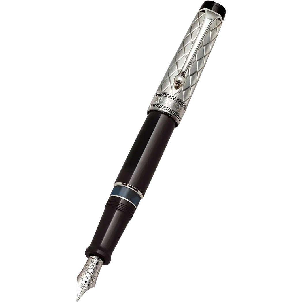 Aurora Optima Riflessi Fountain Pen - Black - Sterling Silver-Pen Boutique Ltd