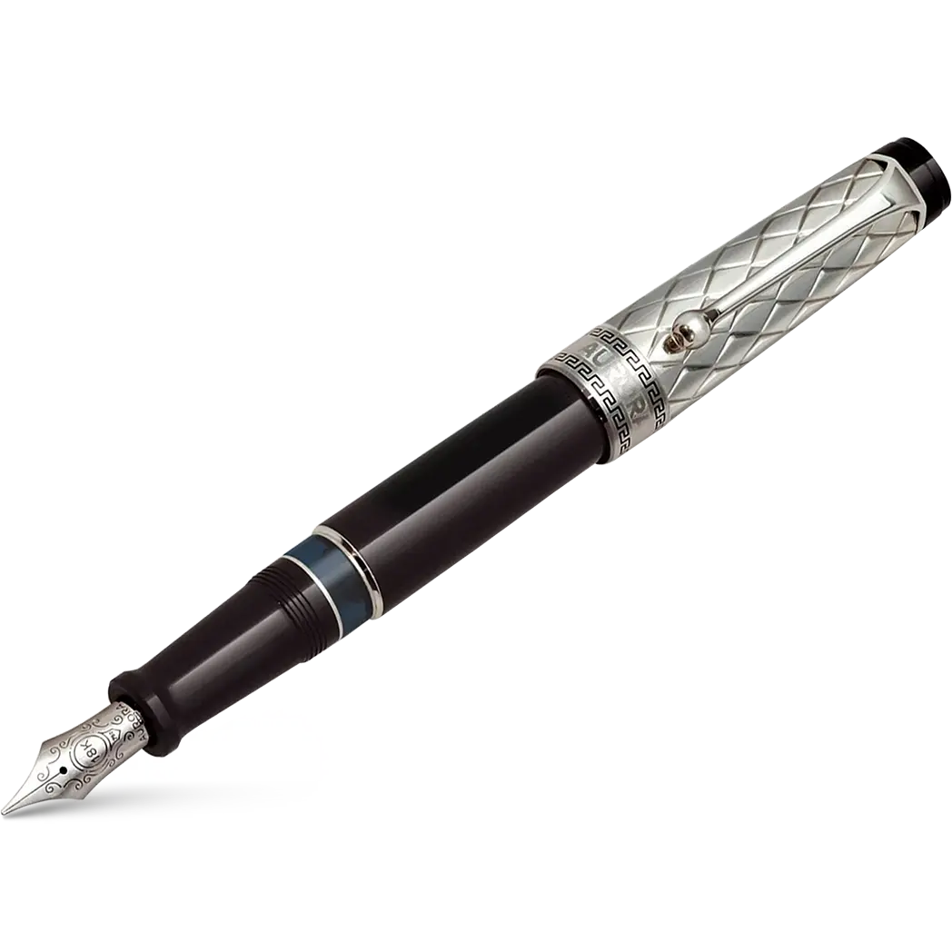 Aurora Optima Riflessi Fountain Pen - Black - Sterling Silver-Pen Boutique Ltd