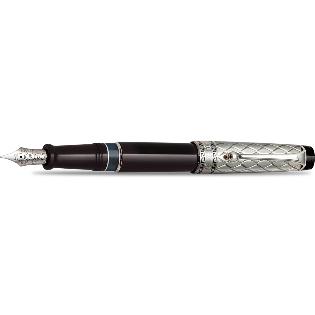 Aurora Optima Riflessi Fountain Pen - Black - Sterling Silver-Pen Boutique Ltd