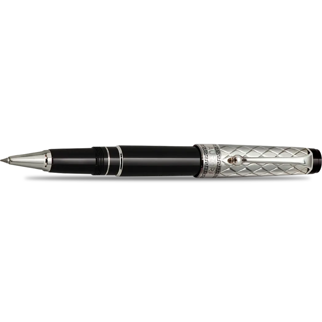 Aurora Optima Riflessi Rollerball Pen - Black - Sterling Silver-Pen Boutique Ltd