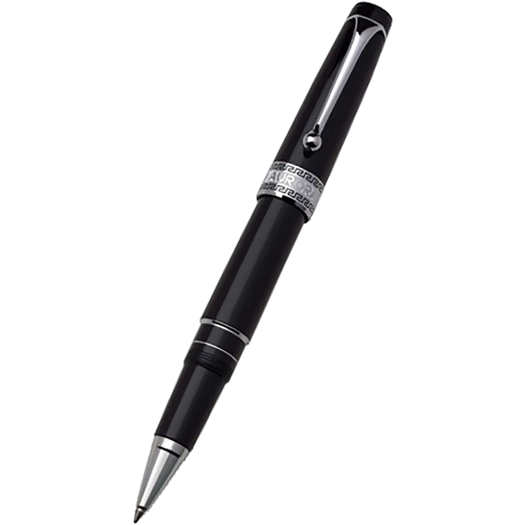 Aurora Optima Rollerball Pen - Black - Chrome Plated Trim-Pen Boutique Ltd