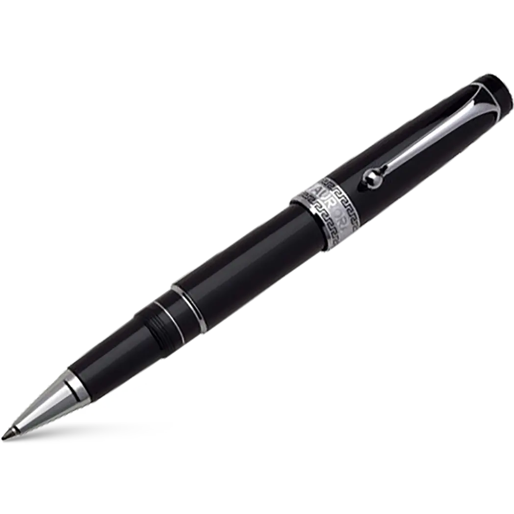 Aurora Optima Rollerball Pen - Black - Chrome Plated Trim-Pen Boutique Ltd