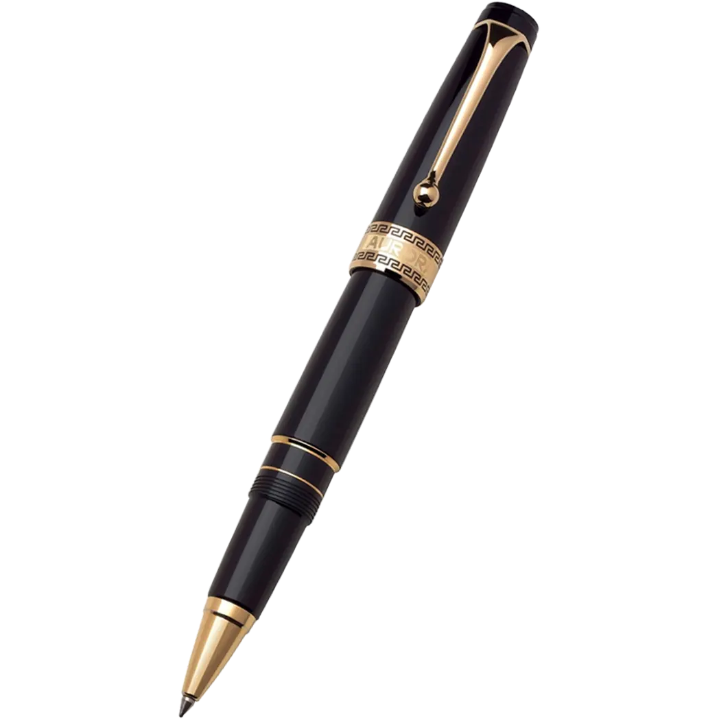 Aurora Optima Rollerball Pen - Black - Gold Plated Trim-Pen Boutique Ltd