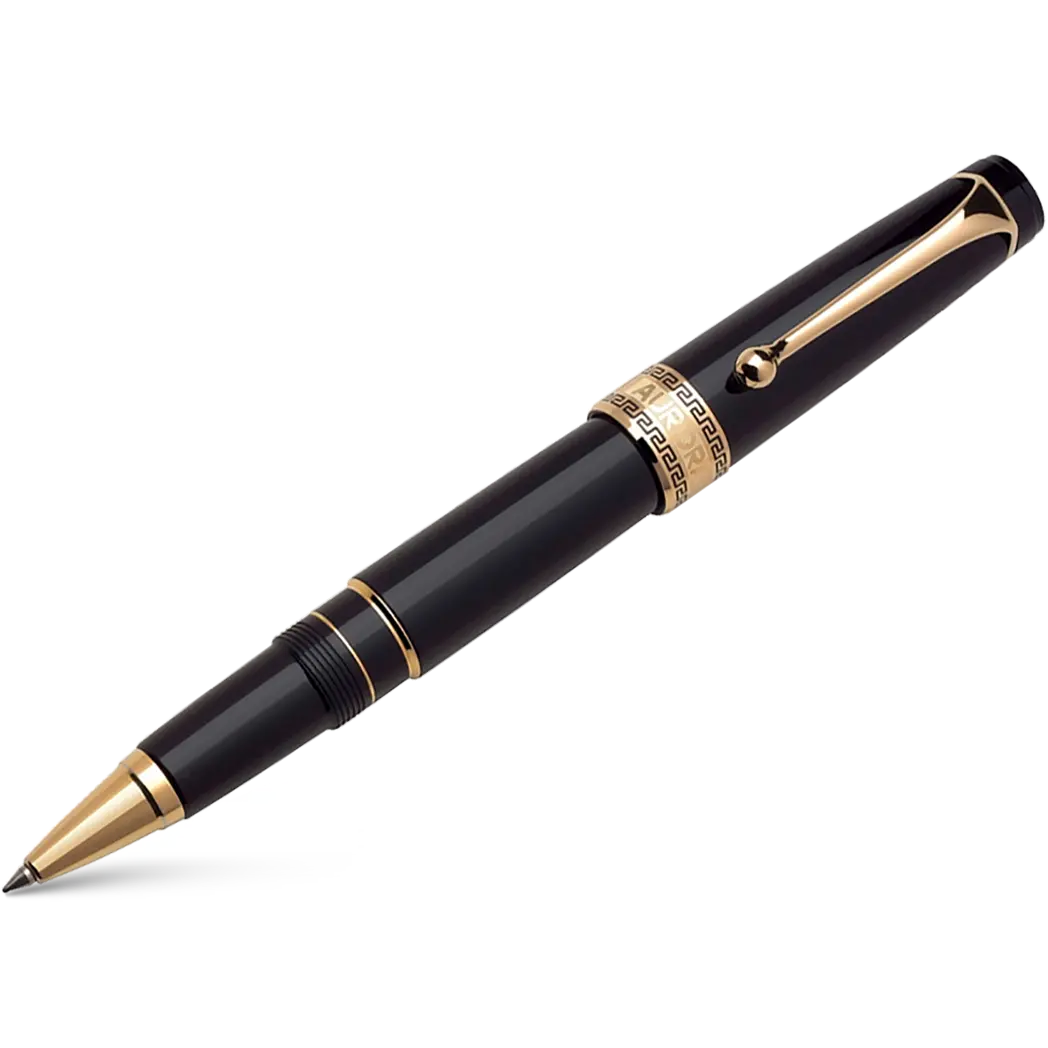 Aurora Optima Rollerball Pen - Black - Gold Plated Trim-Pen Boutique Ltd