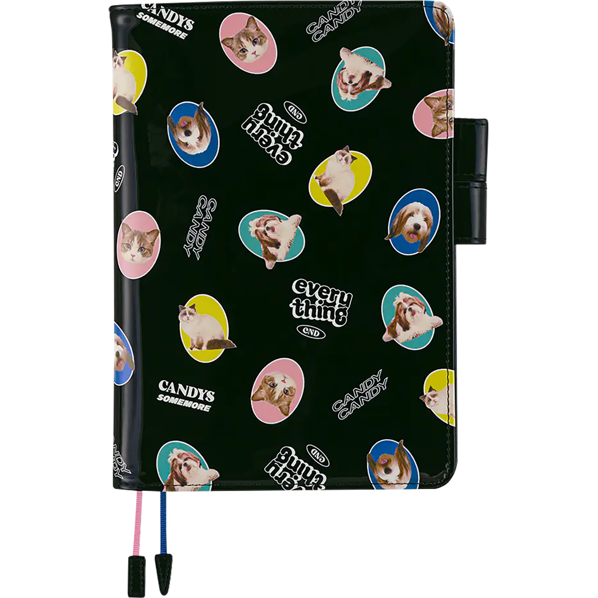 Hobonichi English Book & Cover - Candy Stripper: Random Dog & Cat (Black) - A5 (January Start)-Pen Boutique Ltd
