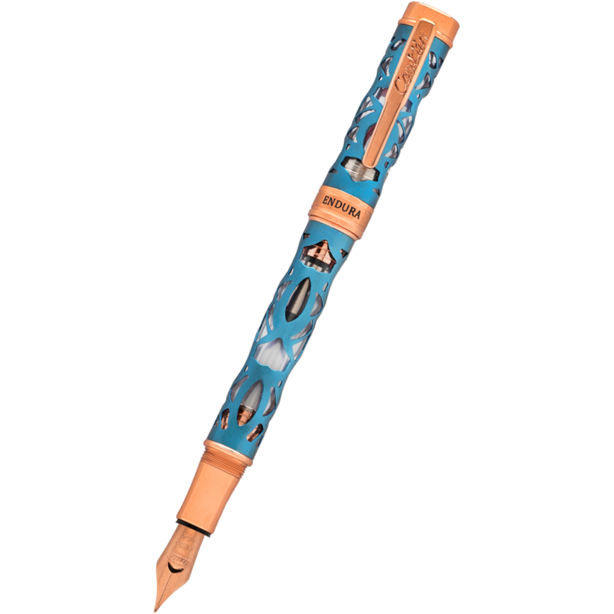 Conklin Endura Fountain Pen - Deco Crest Demo Blue - Rose Gold Trim-Pen Boutique Ltd