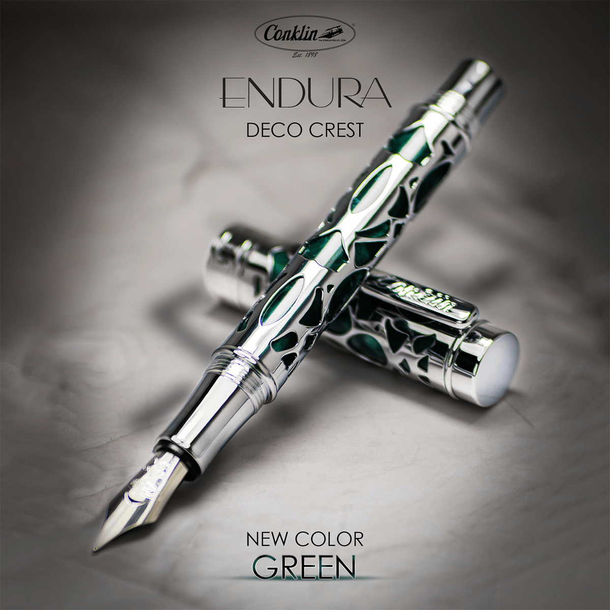 Conklin Endura Fountain Pen - Deco Crest Green - Pen Boutique Ltd