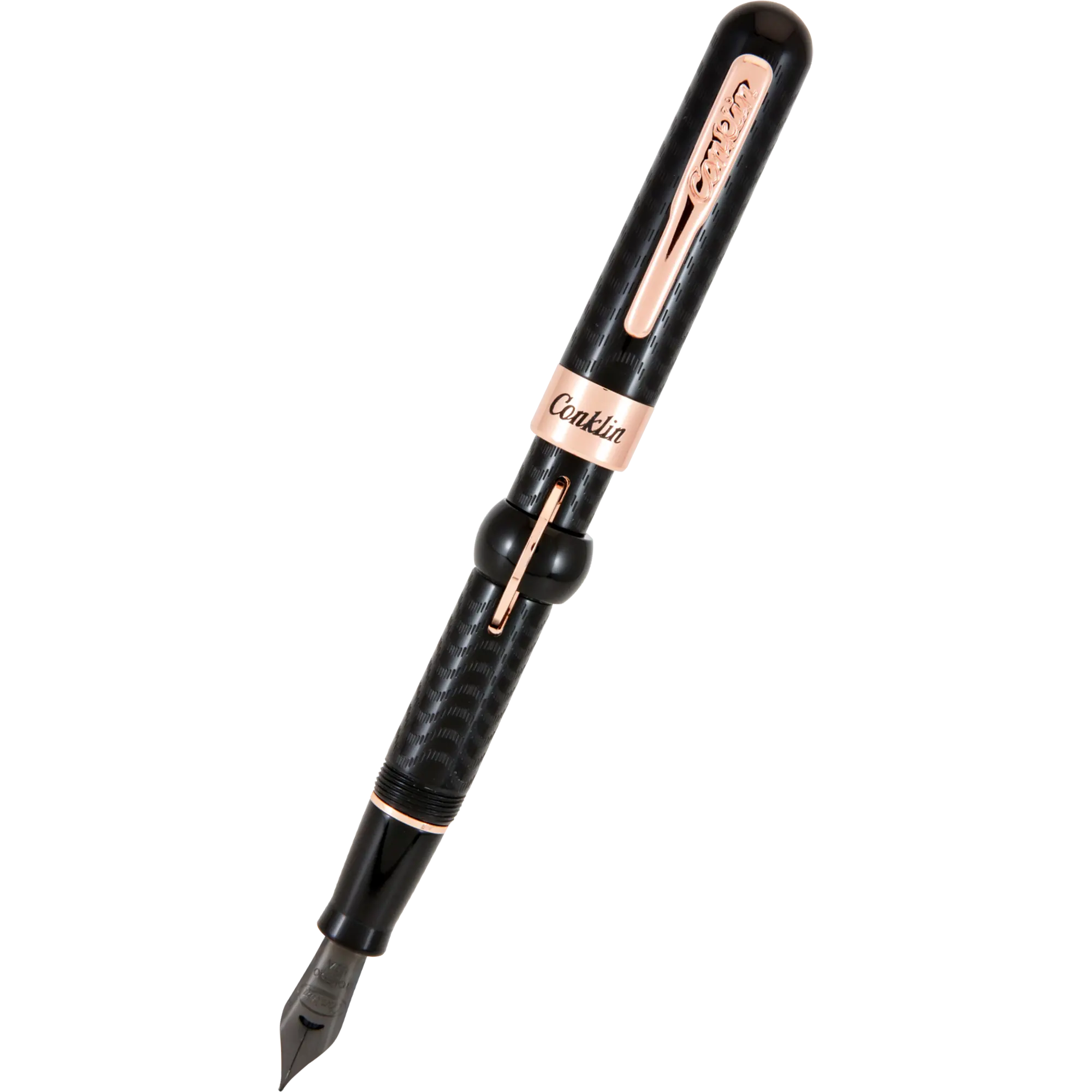 Conklin Mark Twain Crescent Filler Fountain Pen - Black Chase - Rose Gold Trim-Pen Boutique Ltd