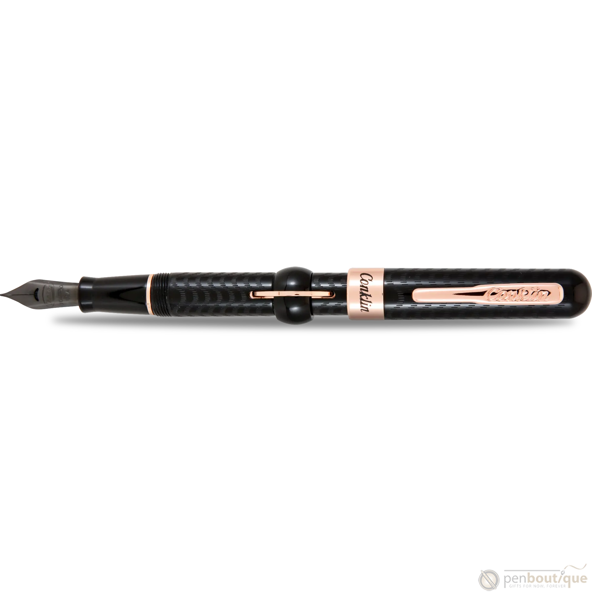 Conklin Mark Twain Crescent Filler Fountain Pen - Black Chase - Rose Gold Trim-Pen Boutique Ltd