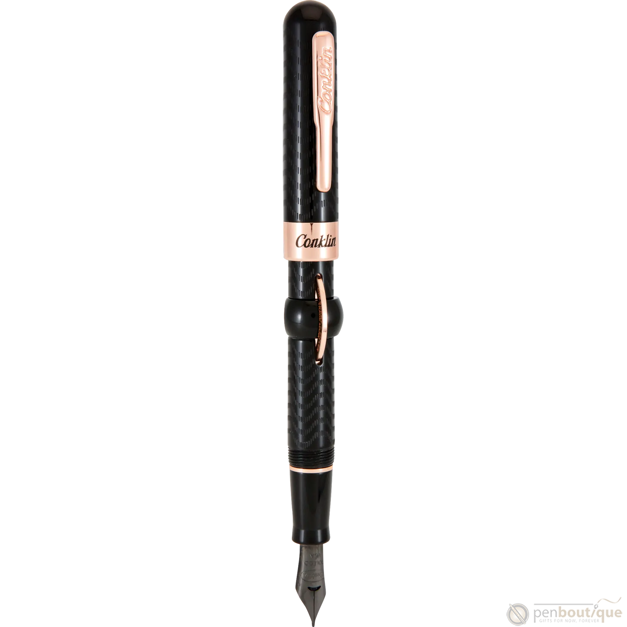 Conklin Mark Twain Crescent Filler Fountain Pen - Black Chase - Rose Gold Trim-Pen Boutique Ltd