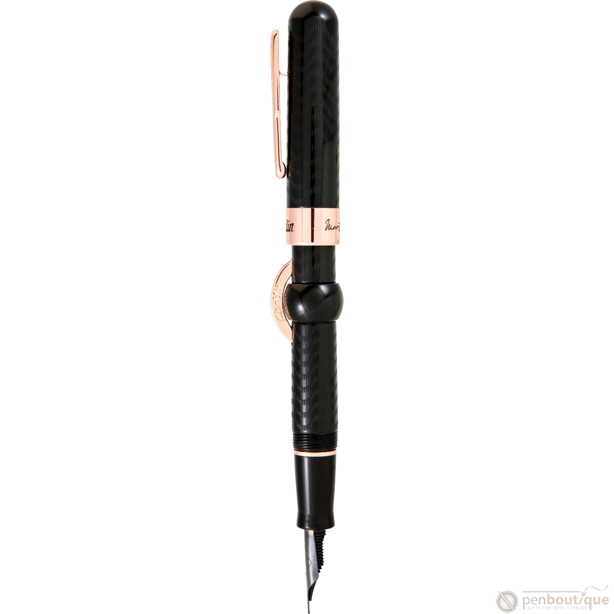 Conklin Mark Twain Crescent Filler Fountain Pen - Black Chase - Rose Gold Trim-Pen Boutique Ltd