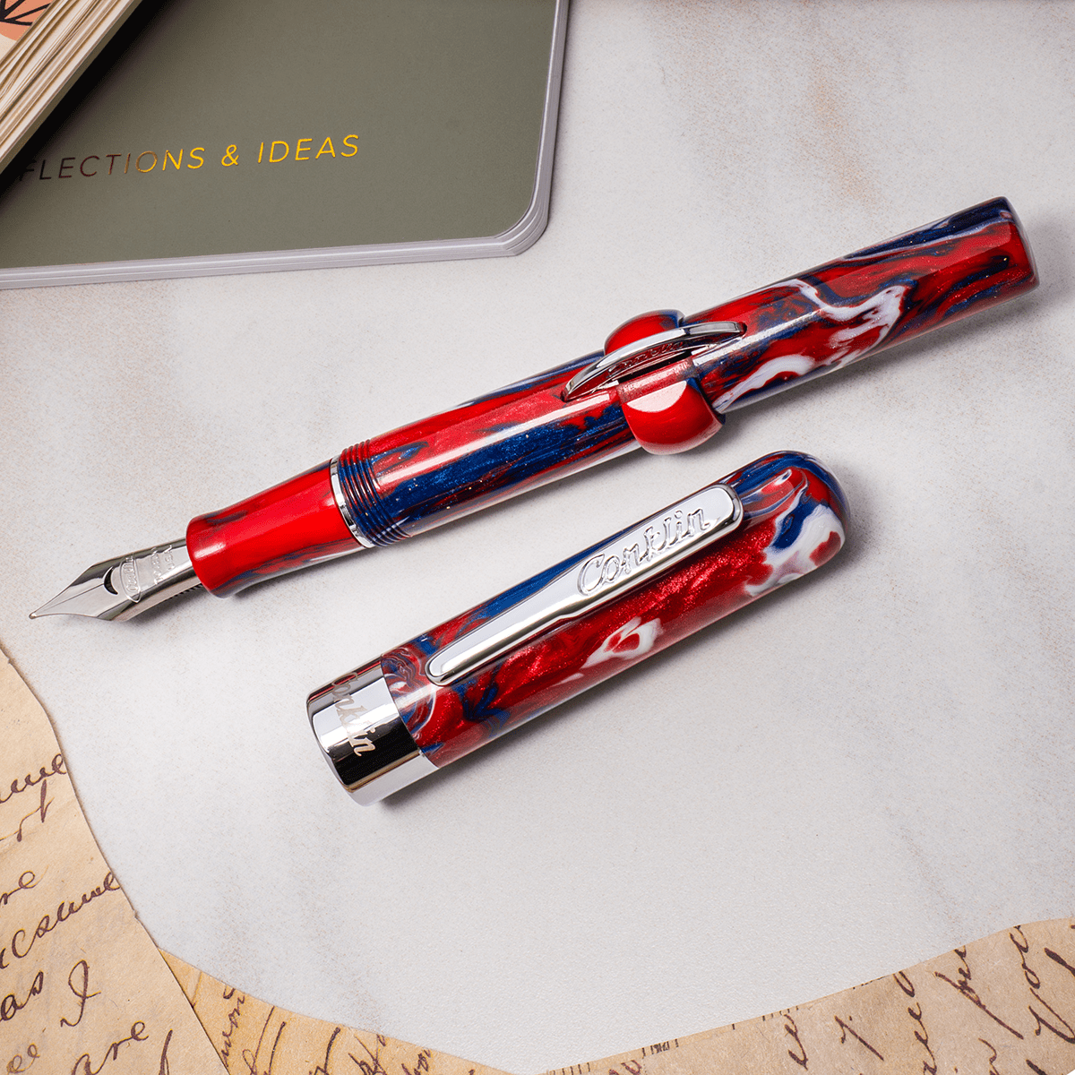 Conklin Mark Twain Crescent Fountain Pen - Limited Edition - USA 250 - Chrome Trim - Pen Boutique Ltd