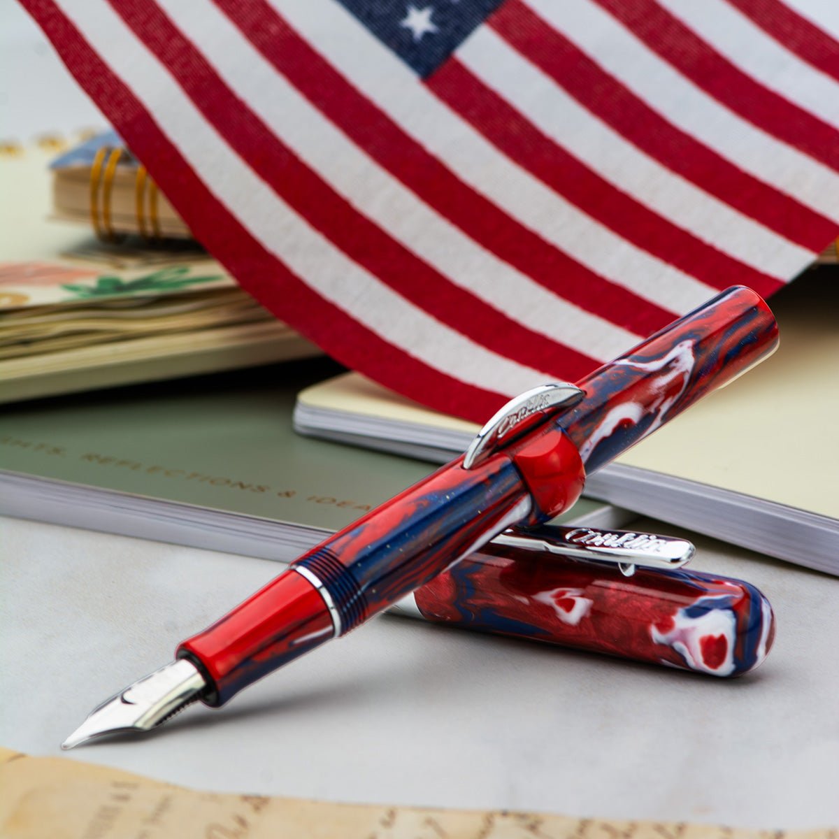 Conklin Mark Twain Crescent Fountain Pen - Limited Edition - USA 250 - Chrome Trim - Pen Boutique Ltd