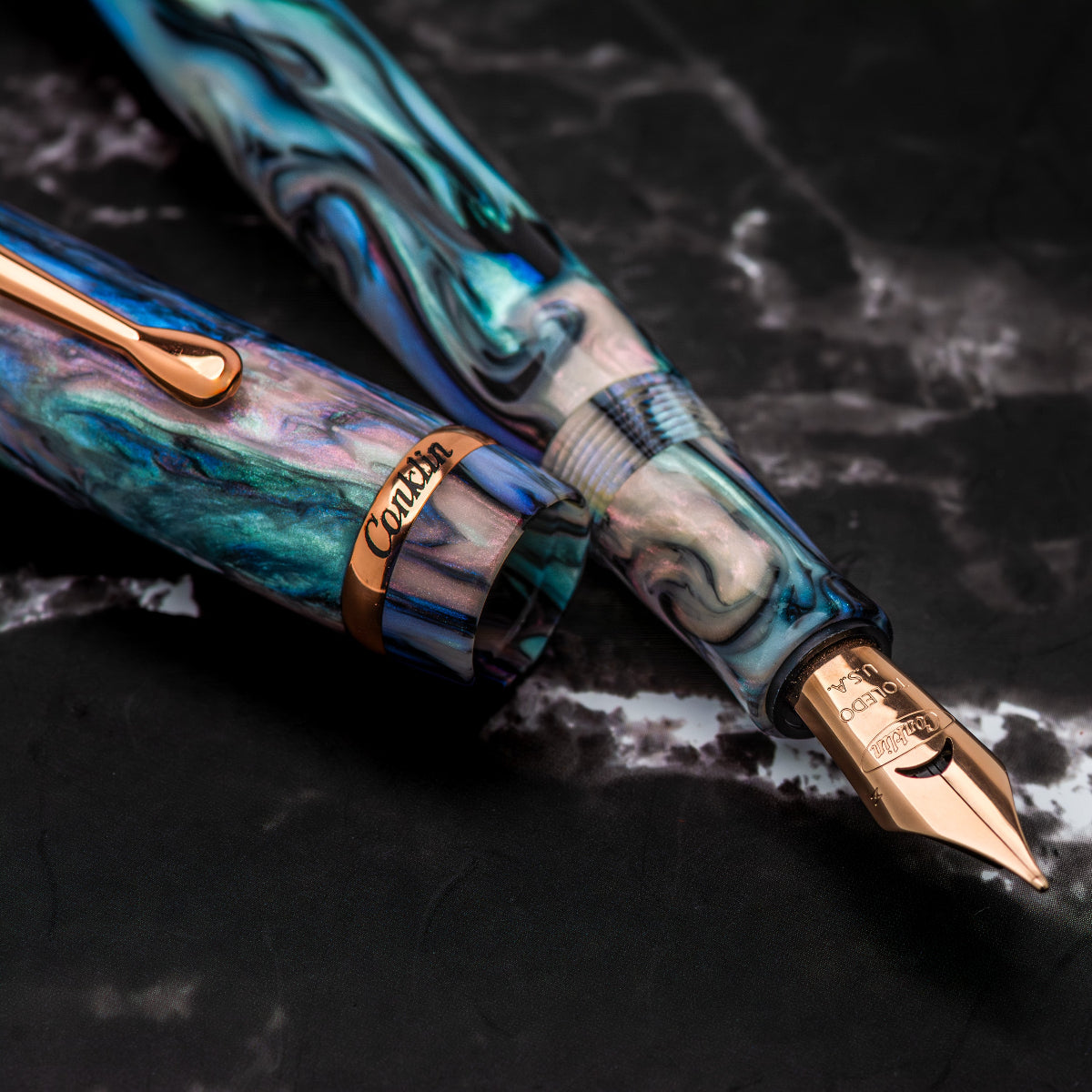 Conklin Duragraph Fountain Pen - Brooks Red Abalone - Rose Gold Plated Trim Limited Edition (Pen Boutique Exclusive)-Pen Boutique Ltd