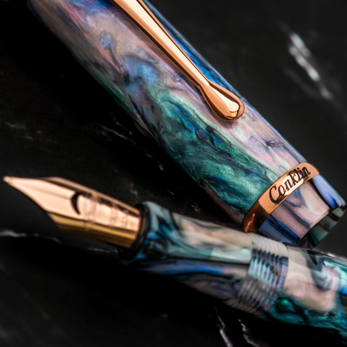 Conklin Duragraph Fountain Pen - Brooks Red Abalone - Rose Gold Plated Trim Limited Edition (Pen Boutique Exclusive)-Pen Boutique Ltd