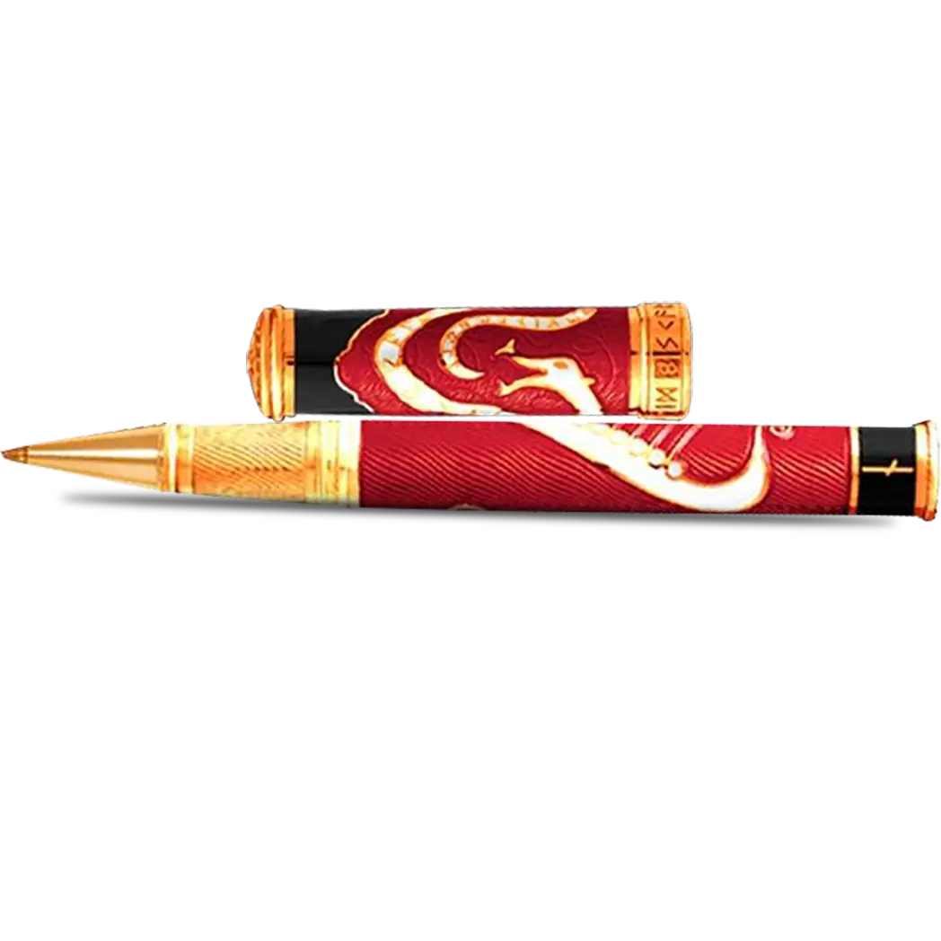 David Oscarson Valhalla Black White and Red Gold Vermeil Rollerball Pen-Pen Boutique Ltd