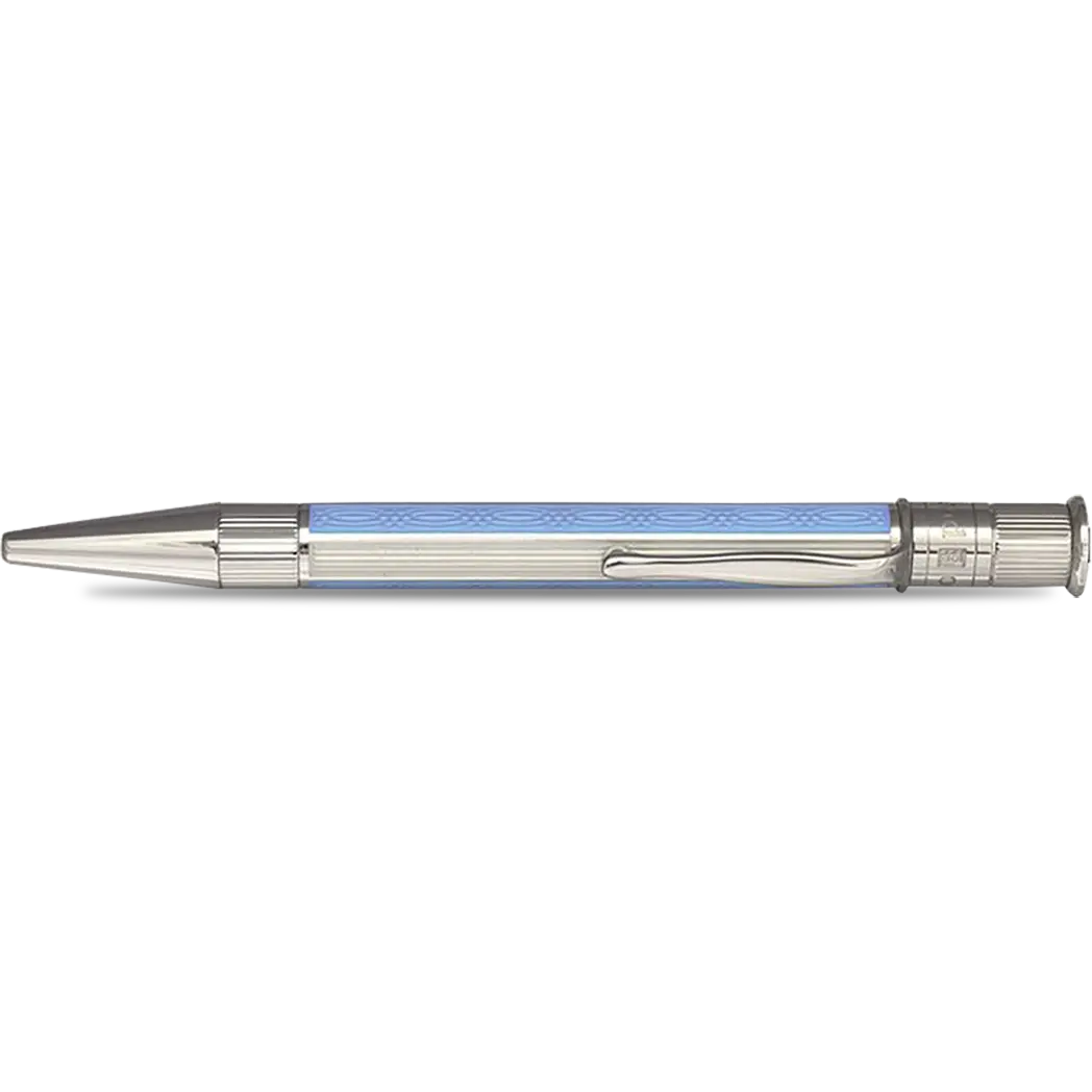 David Oscarson’s Sterling Silver Guilloche and Hard Enamel Ballpoint Pen Enamel Azure Blue-White-Pen Boutique Ltd