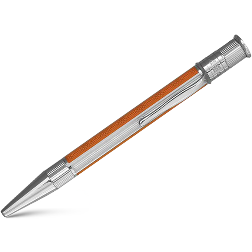 David Oscarson’s Sterling Silver Guilloche and Hard Enamel Ballpoint Pen Enamel Saffron-White-Pen Boutique Ltd