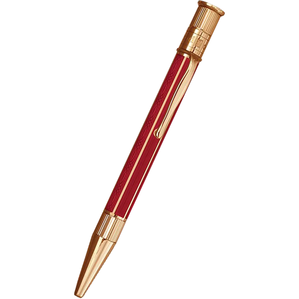 David Oscarson’s Sterling Silver Guilloche and Hard Enamel Ballpoint Pen Ruby Red-Gold Vermei-Pen Boutique Ltd