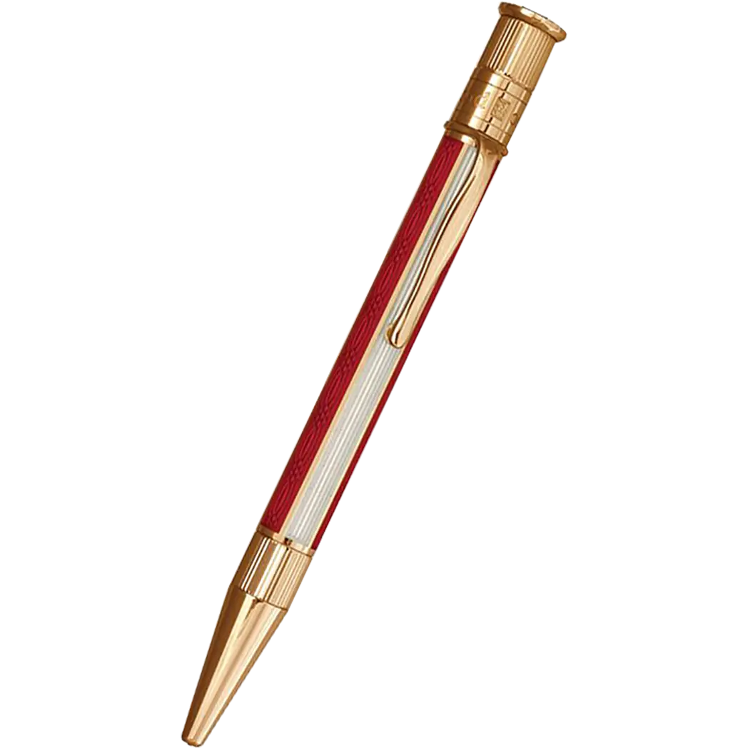 David Oscarson’s Sterling Silver Guilloche and Hard Enamel Ballpoint Pen Ruby Red-White-Pen Boutique Ltd