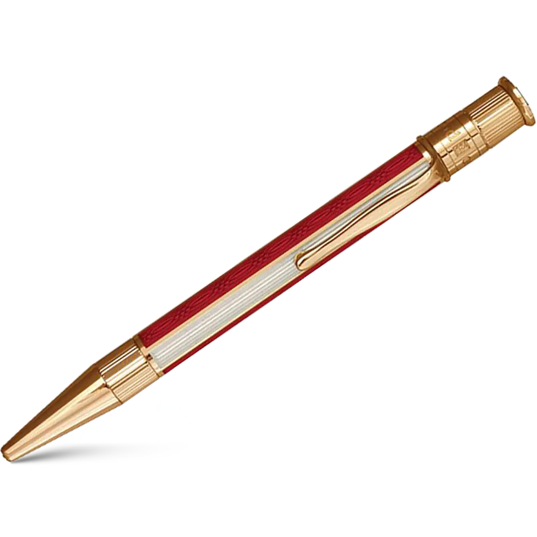 David Oscarson’s Sterling Silver Guilloche and Hard Enamel Ballpoint Pen Ruby Red-White-Pen Boutique Ltd