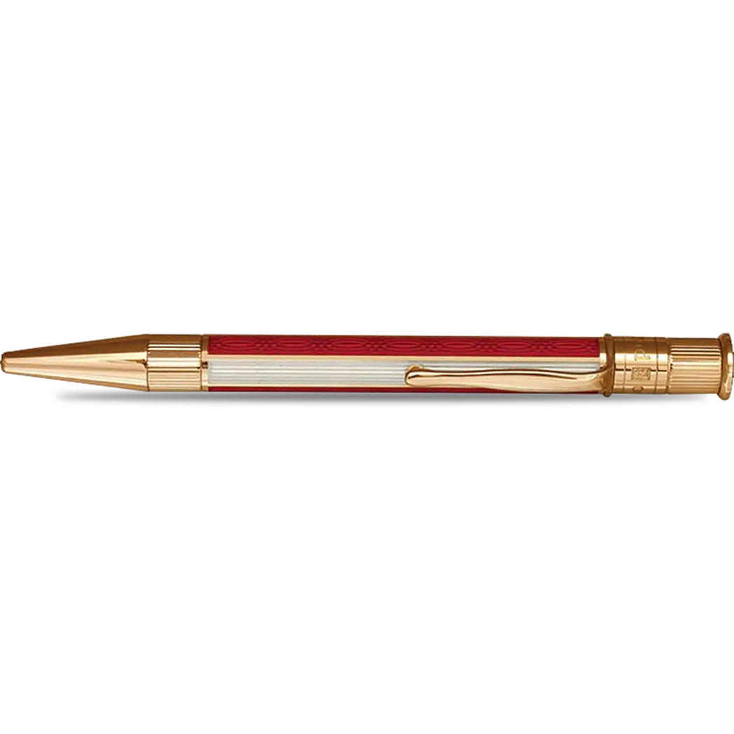 David Oscarson’s Sterling Silver Guilloche and Hard Enamel Ballpoint Pen Ruby Red-White-Pen Boutique Ltd