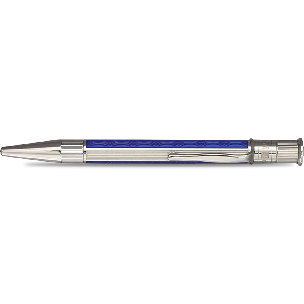 David Oscarson’s Sterling Silver Guilloche and Hard Enamel Ballpoint Pen Sapphire Blue-White-Pen Boutique Ltd