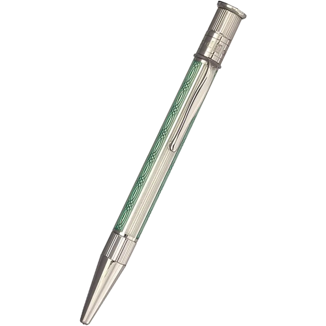 David Oscarson’s Sterling Silver Guilloche and Hard Enamel Ballpoint Pen Sea foam Green-White-Pen Boutique Ltd