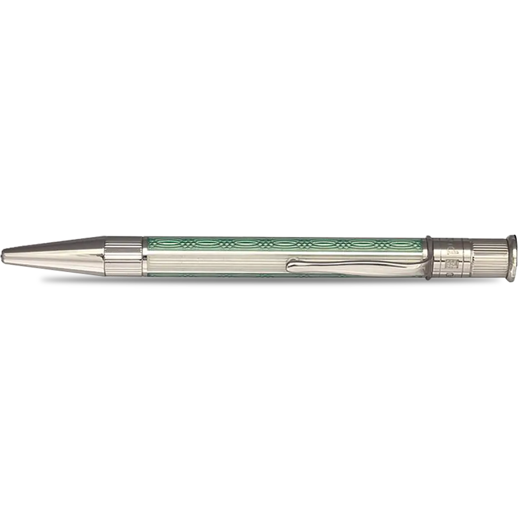 David Oscarson’s Sterling Silver Guilloche and Hard Enamel Ballpoint Pen Sea foam Green-White-Pen Boutique Ltd